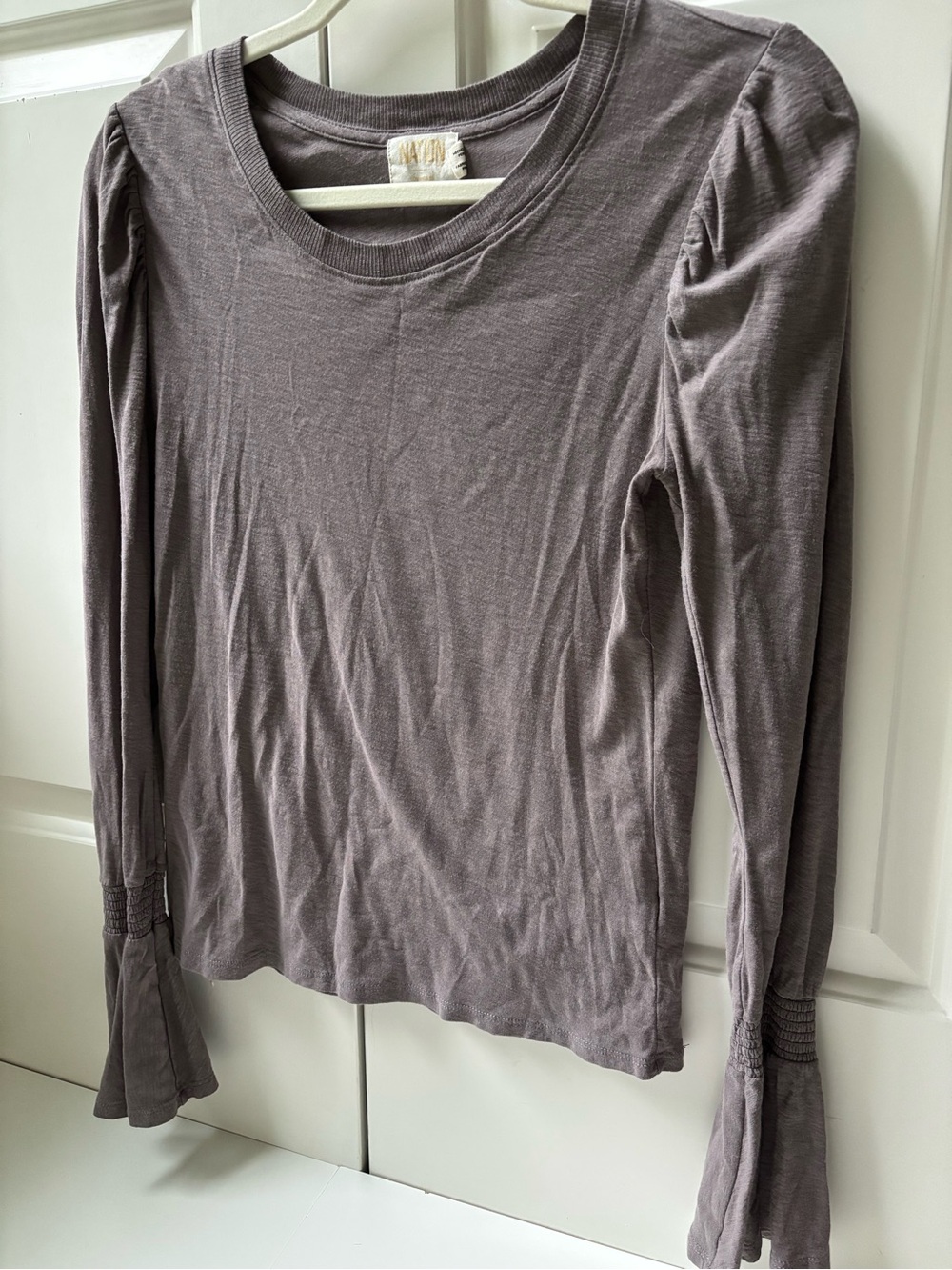 Nation LTD Long Sleeve Puff Shoulder Top in Dusty Mauve